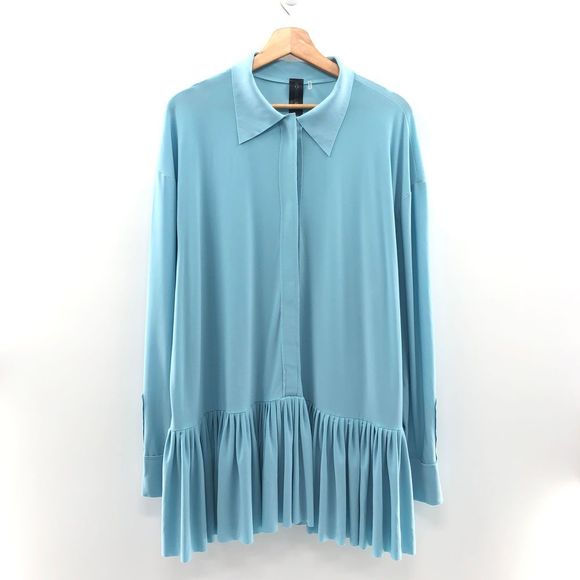 Norma Kamali Oversized Boyfriend Shirt Dress in Powder Blue - Picture 2 of 13